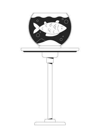 Tote Fische schwimmen in einem runden Goldfischglas auf einem Tischständer  Illustration