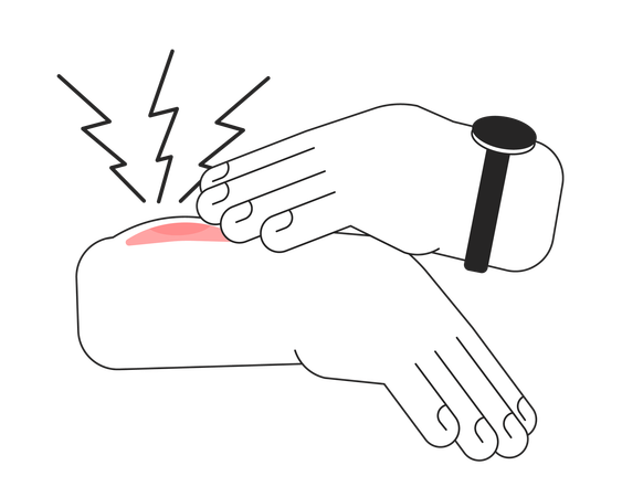 Main touchant une blessure douloureuse et un gonflement de la main  Illustration