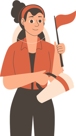 Tour guide standing with flag  Illustration