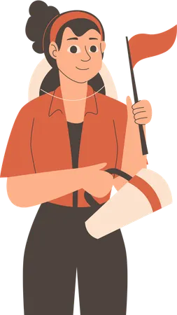 Tour guide standing with flag  Illustration