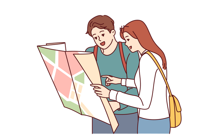 Tourist are finding direction in map  Illustration