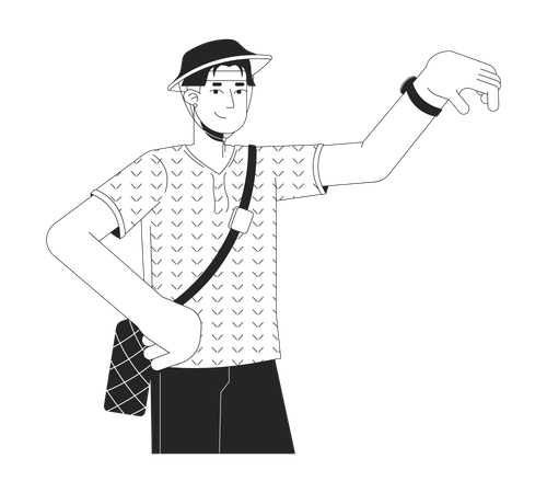 Tourist asian male wristwatch checking  Illustration