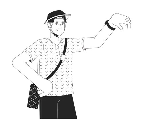 Tourist asian male wristwatch checking  Illustration