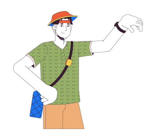 Tourist asian male wristwatch checking  Illustration