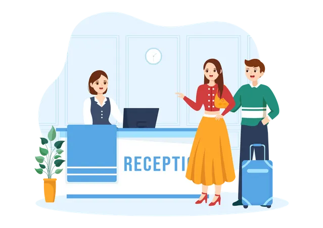 Tourist at Hotel Reception  Illustration