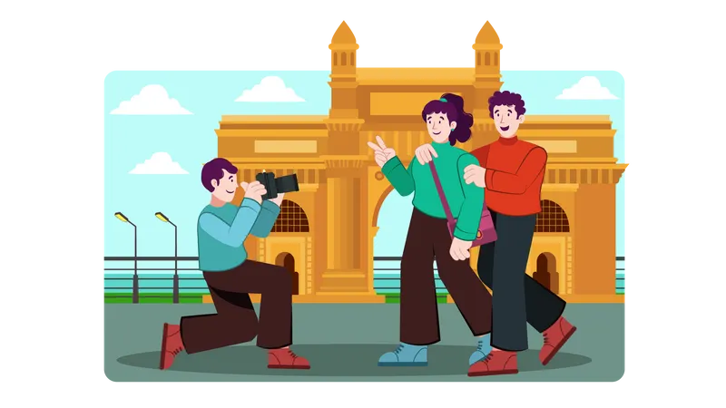 Tourist besucht India Gate  Illustration