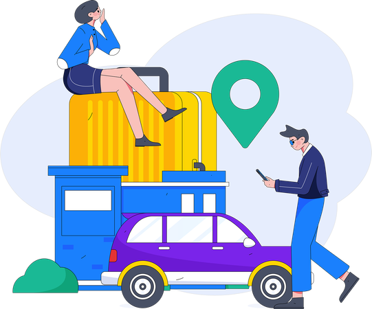 Tourist booking taxi  Illustration