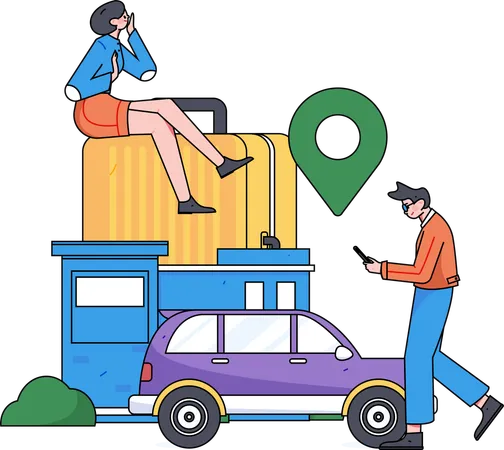 Tourist booking taxi  Illustration