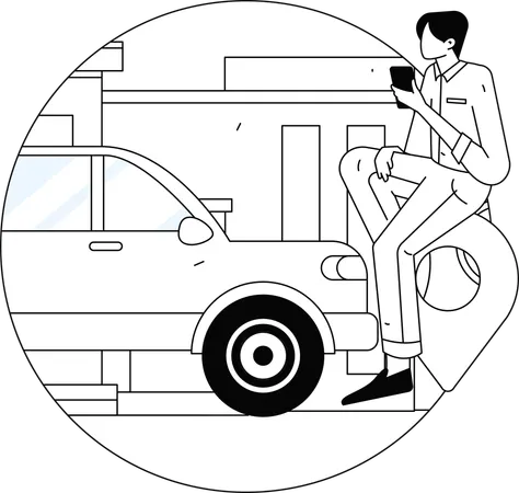 Tourist booking taxi  Illustration
