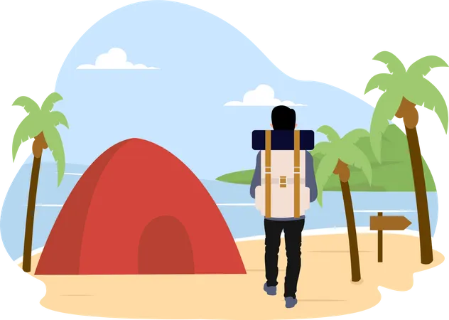 Tourist camping at beach  Illustration