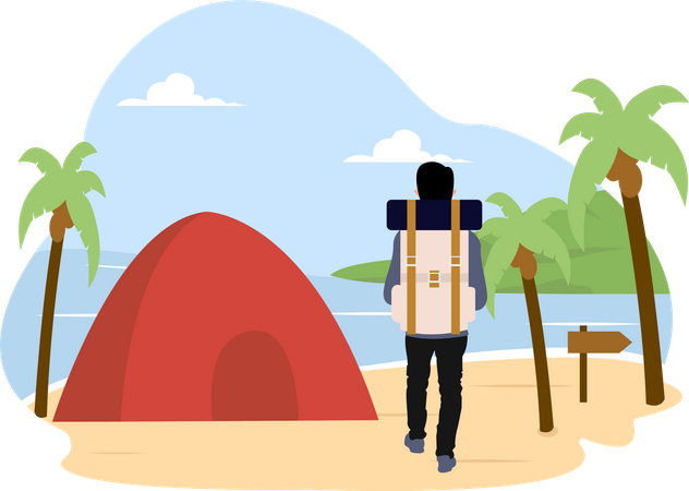 Tourist camping at beach  Illustration