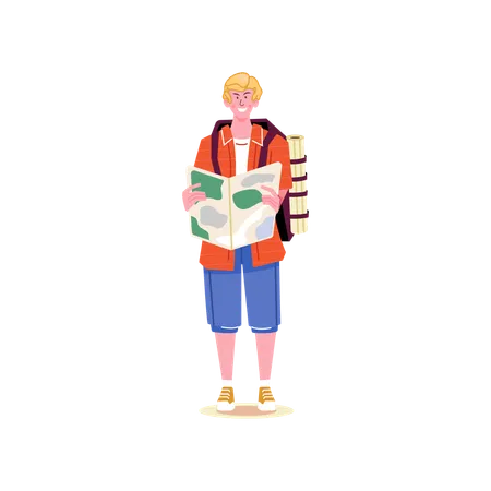 Tourist checking for travelling map  Illustration