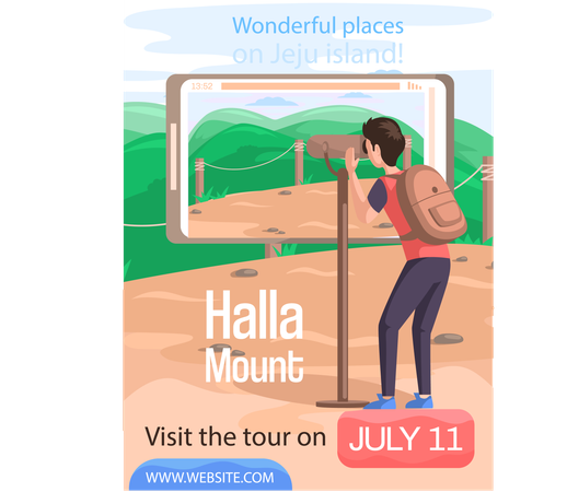 Tourist climbing on Hallasan mountain  Illustration