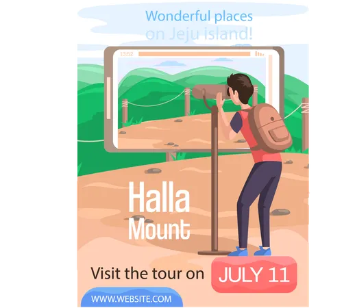 Tourist climbing on Hallasan mountain  Illustration