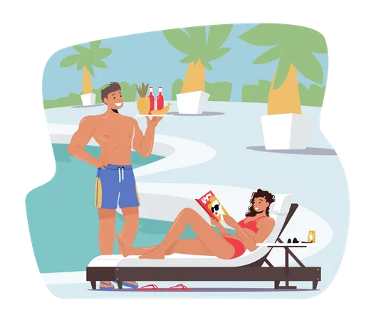 Tourist Couple at Summer Time Vacation Illustration