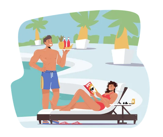 Tourist Couple at Summer Time Vacation  Illustration