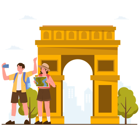 Tourist couple doing Sightseeing  Illustration