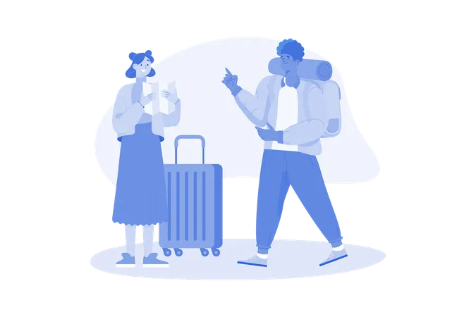 Tourist couple finding travel location  Illustration