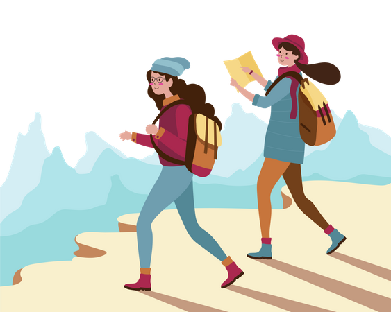 Tourist couple getting directions through map Illustration