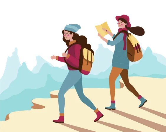 Tourist couple getting directions through map  Illustration