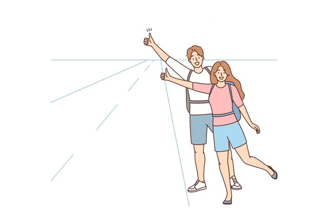 Tourist Couple showing thumbs up for lift Illustration