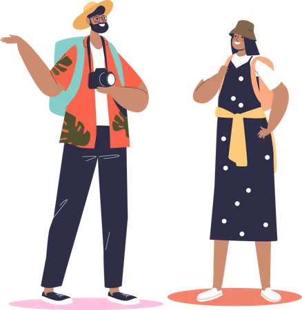 Tourist couple with backpacks Illustration