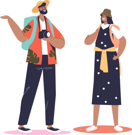 Tourist couple with backpacks  Illustration