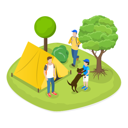 Tourist doing camping between jungle  Illustration