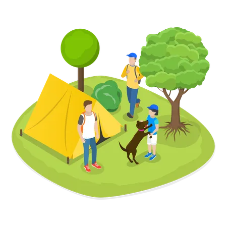 Tourist doing camping between jungle  Illustration