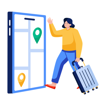 Touristen finden ihren Standort über eine mobile Karte  Illustration