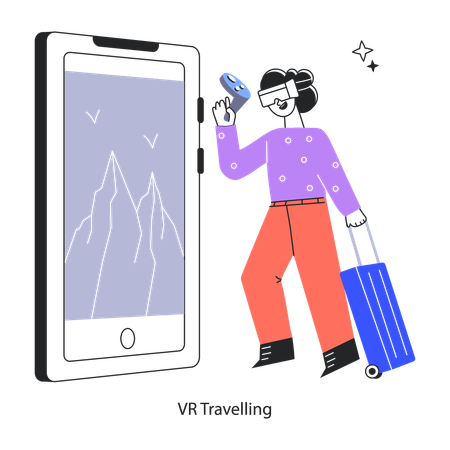 Tourist Finding Way Through Vr Technology  Illustration