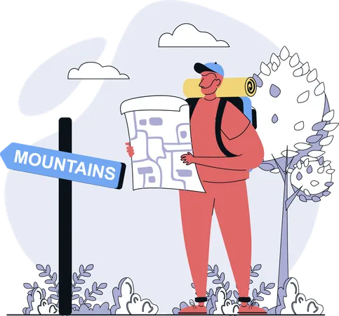 Tourist finds way out of forest  Illustration