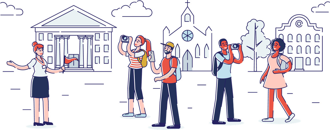 Tourist Guide Explain Details  일러스트레이션