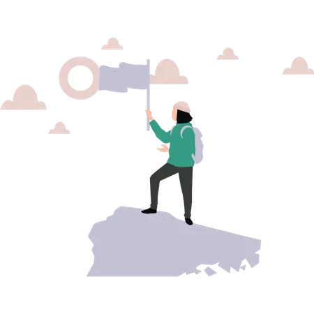 A Tourist Holding A Flag イラスト