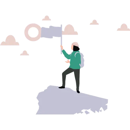 Tourist holding a flag  Illustration