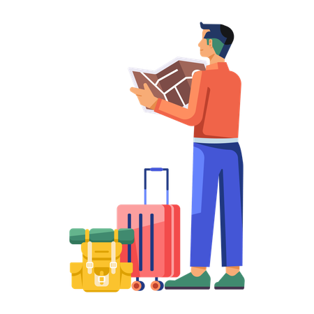 Tourist holding trip map  Illustration