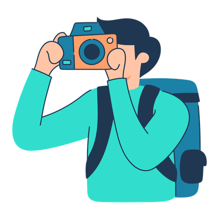 Tourist is clicking pictures on camp  Illustration