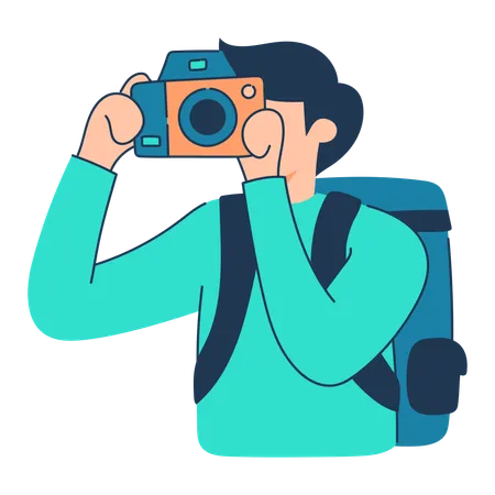 Tourist is clicking pictures on camp  Illustration