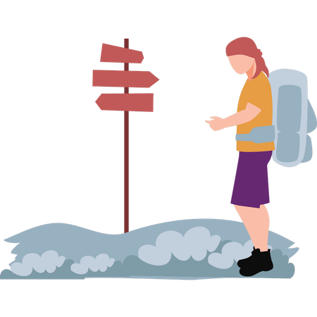 Tourist is finding way out of mountain  Illustration