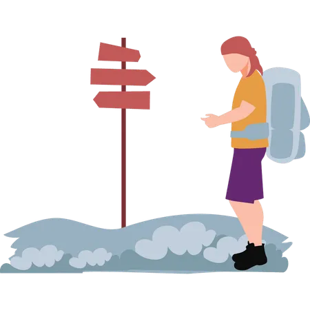 The Girl Is Standing By The Direction Board Illustration