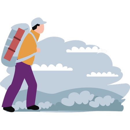 Tourist is hiking on mountains  Illustration