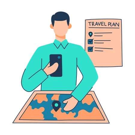 Tourist is preparing travel plan  Illustration