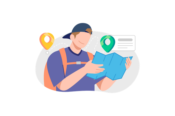 Tourist looking at Travelling Route  Illustration