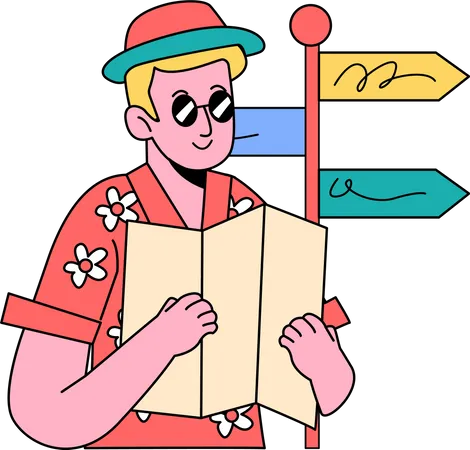 Tourist looking for direction Illustration