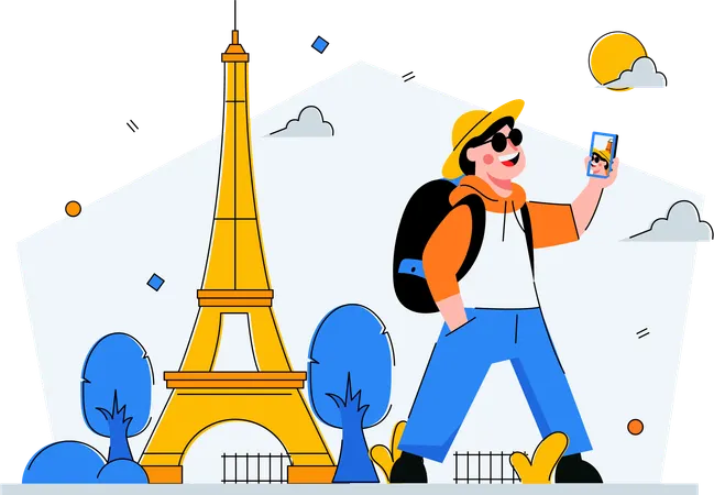 Tourist fotografiert am Eiffelturm  Illustration