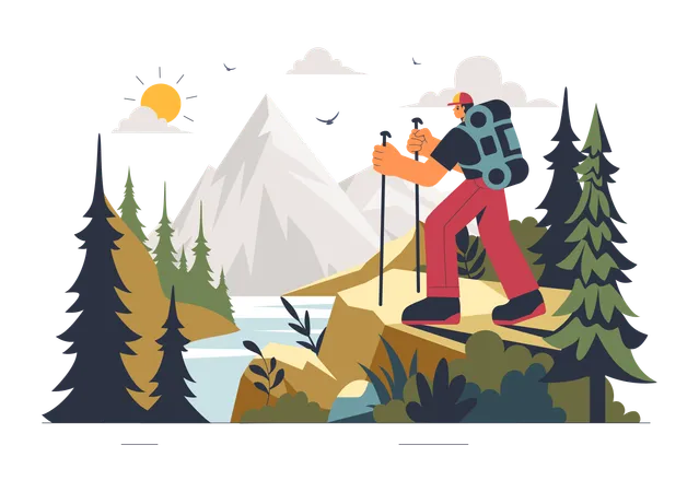 Tourist geht auf Trekking  Illustration