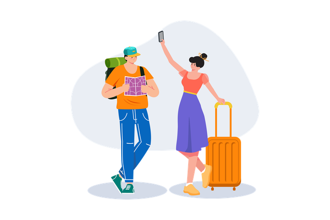 Tourist man and woman  Illustration