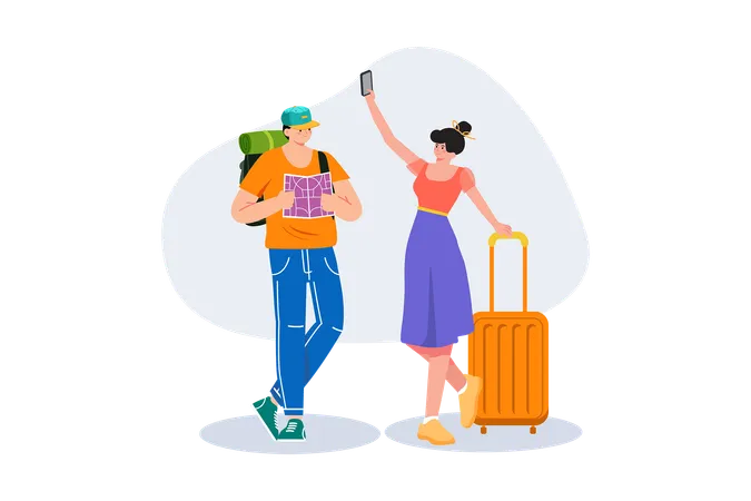 Tourist man and woman  Illustration