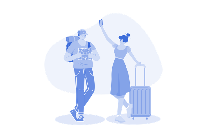 Tourist man and woman  Illustration