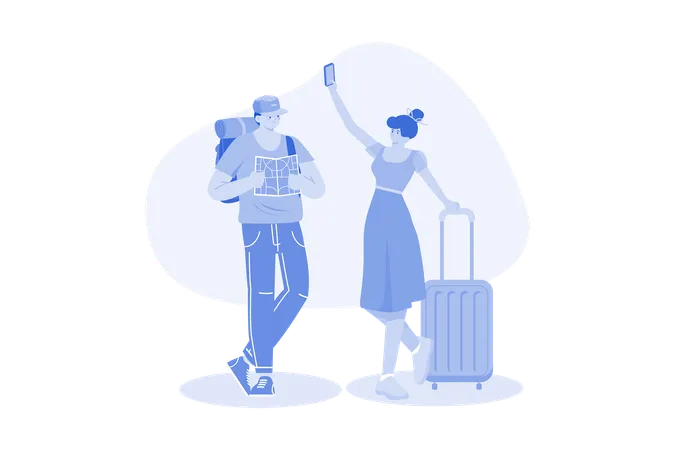 Tourist man and woman  Illustration